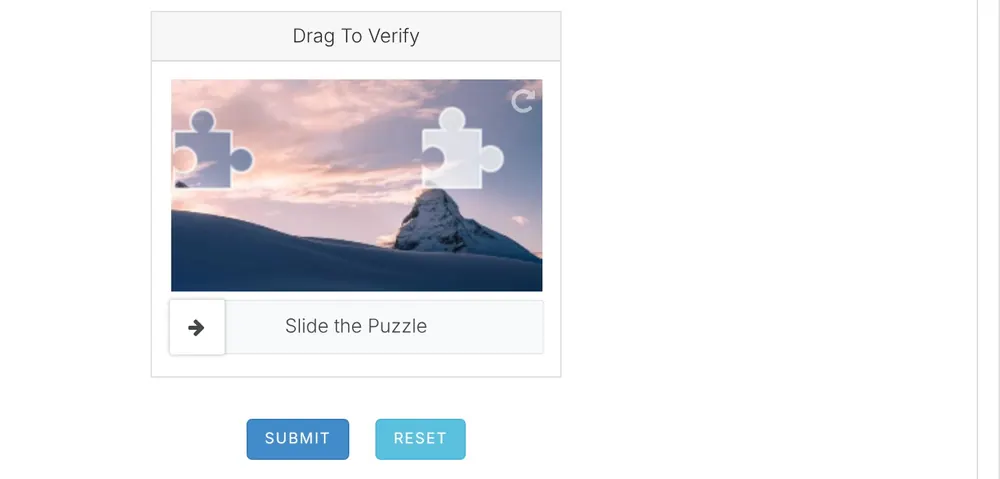 The puzzle slider and SUBMIT button at the end of the MDAC form