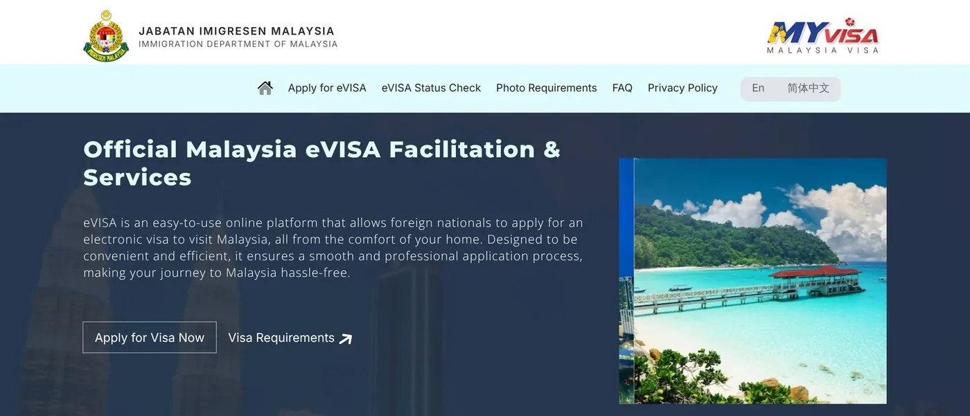 The official MYVISA homepage. Click Apply for eVISA.