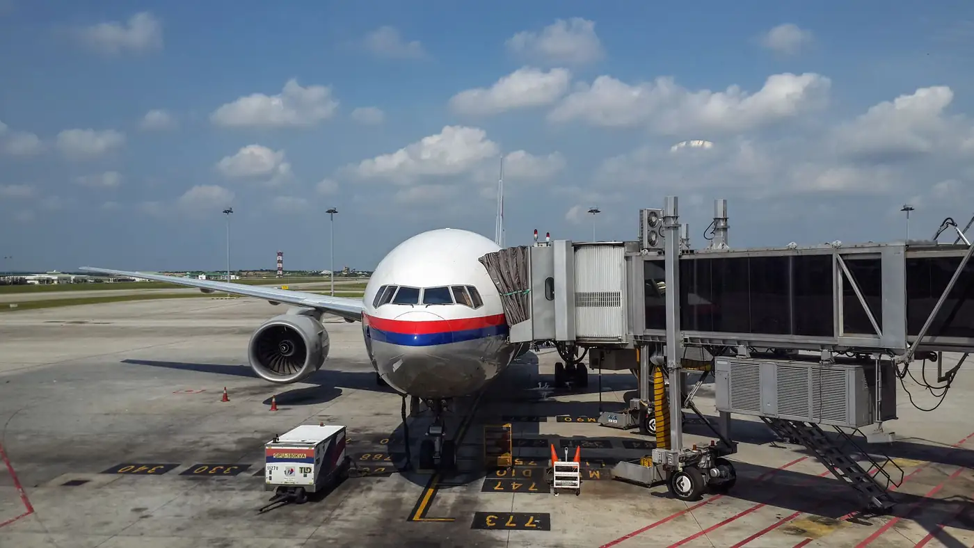 A Malaysia Airlines plane at the gate at Kuala Lumpur International Airport